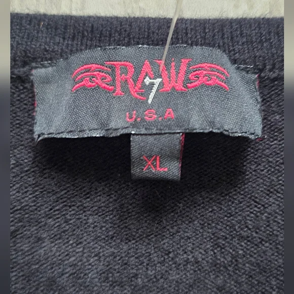 Raw 7 NEW WITH TAGS Black Skull Graphic Men's Cashmere Sweater XL